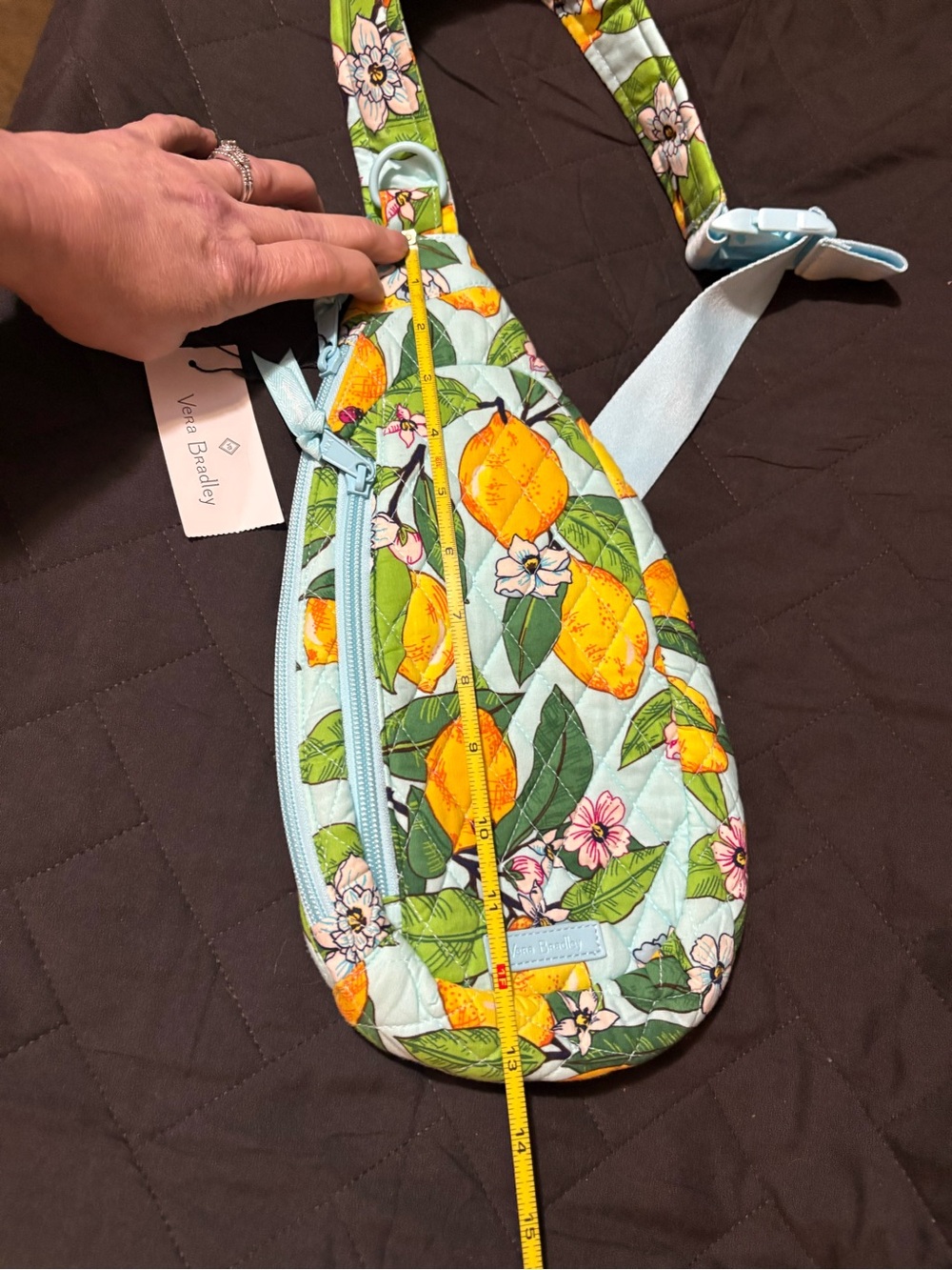 Vera Bradley Lemon Print Quilted Crossbody Sling in Light Blue and Yellow - Picture 5 of 9